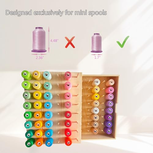 Image of 108-Spool Pine Wood Thread Holder with Side Drawer | Wall Mount & Tabletop, Extra Spool Storage, For Embroidery, Quilting, Jewelry, Natural Wood, DIY Assembly