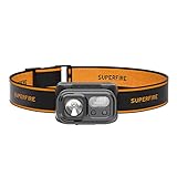 SuperFire Headlamp Rechargeable ，Lightweight Head Lamp with 9 Modes,IP44 Water Resistant,headlamp F