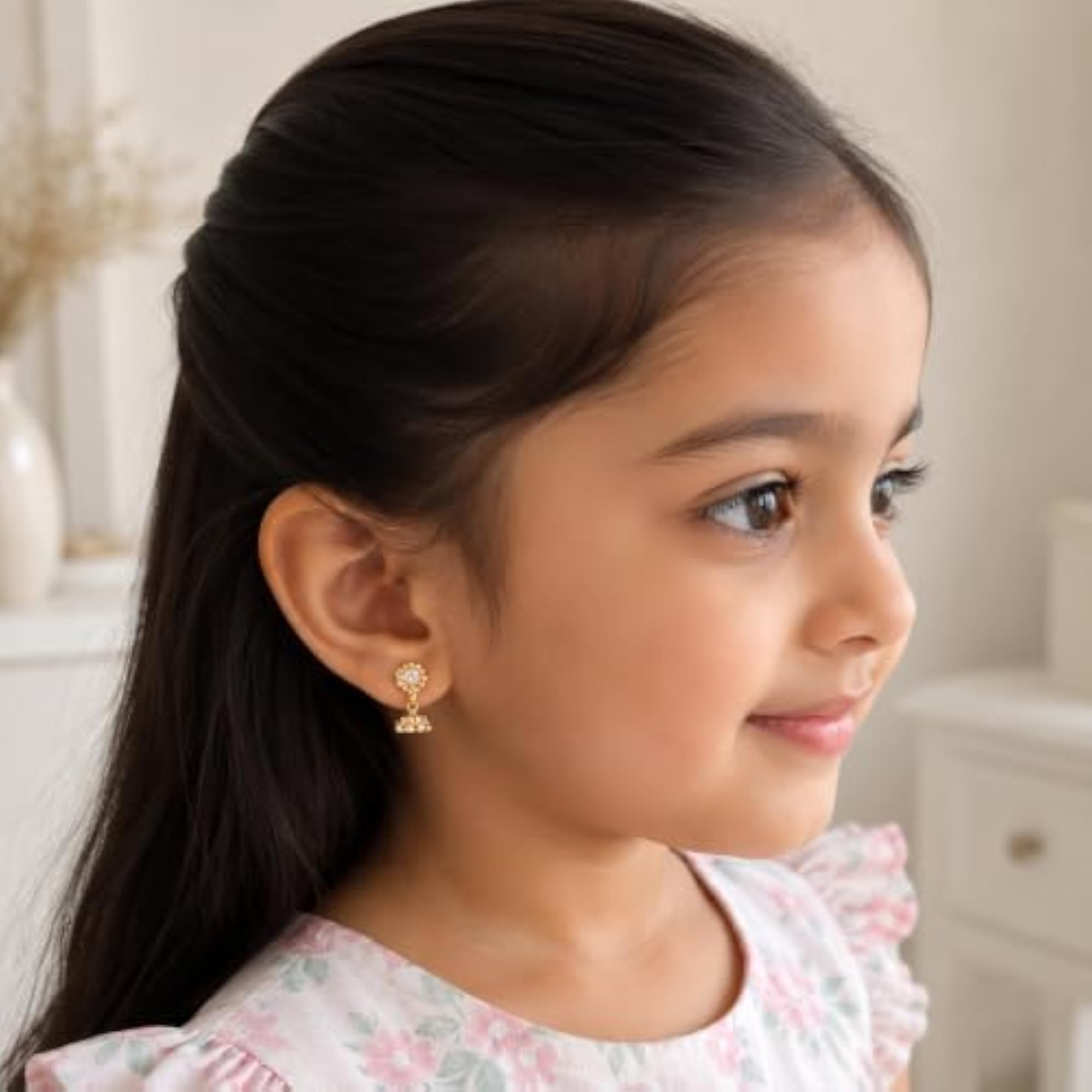 Clip-On Jhumka Earrings with Crystal Stone Accents