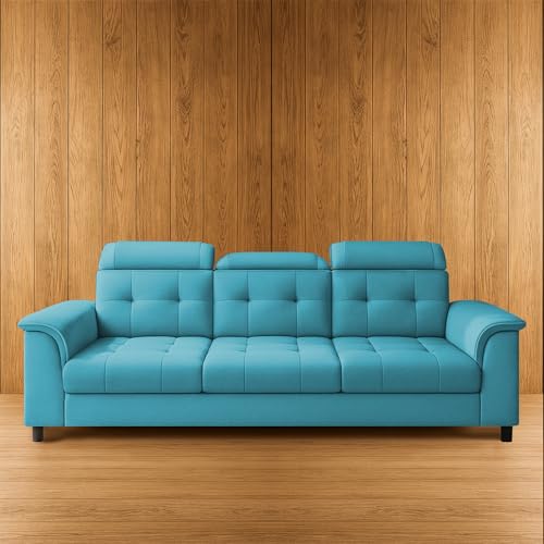 Image of Casaliving Ella 3 Seater Sofa Set for Living Room (Turquise Colour Fabric) Premium Fabric Sofa