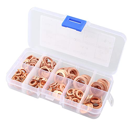 HALJIA 200PCS Copper Washers Set Copper Gasket Sealing Ring Assortment Kit, Flat Washers Kit - Image 3