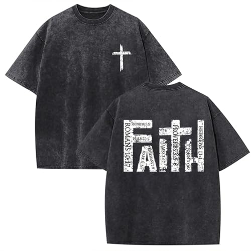 IsPICK Christian Shirt for Men Women Faith Jesus Cross Bible Verse Shirts Oversized Acid Wash Vintage God Graphic Unisex Top Darkgrey M