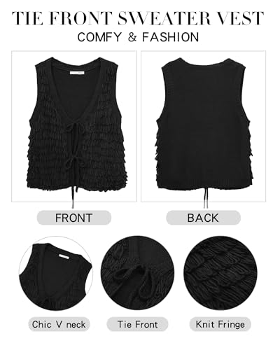 Image of Messic Fall Sweater Vest Oversized Sleeveless Sweater Tie Front Knit Tops