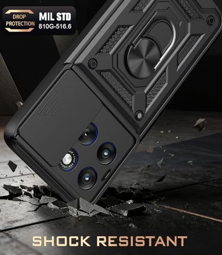 Image of Tough Armor Bumper Back Cover for Motorola Moto Edge 70 Fusion 5G | Sliding Camera Cover, Kickstand & Ring Holder 360 Degree Protection Back Cover for Moto Edge 70 Fusion 5G - Black