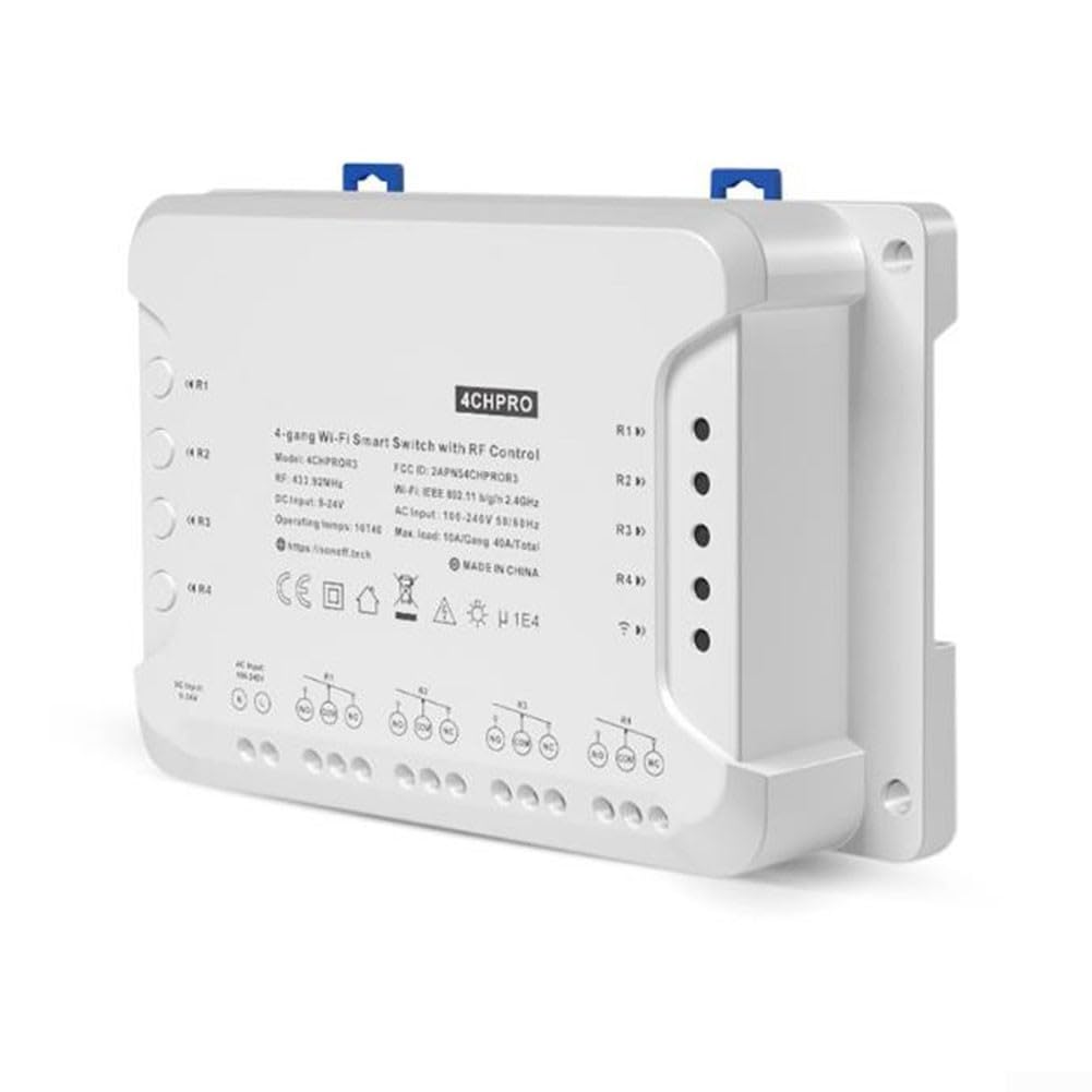 Interruptor inteligente Wi-Fi 4CH PRO R3/4CH R3, módulo de relé de 4 vías con modos de autobloqueo/enclavamiento/pulgadas, control de voz para hogar inteligente, CA 100-240V, blanco (para Sonoff 4CH