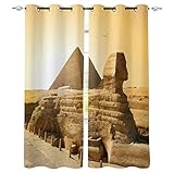 ZLLHAPPY Rideau Occultant 3D Impression Anciennes Pyramides Égyptiennes：Paire de Rideaux À Oeillets Isolation Thermique/Draperies Tombé Lourd pour Chambre À Coucher, 2 Pièces75x166cm
