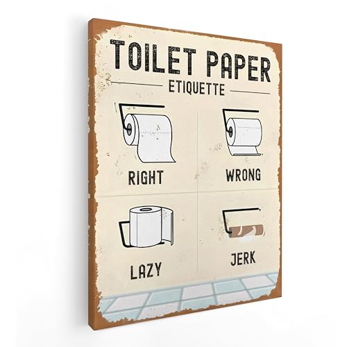 QICLM Funny Bathroom Framed Canvas Wall Art Posters, Correct Toilet Paper Etiquette Manner Art Wall Prints for Bathroom Washroom Toilet Restroom Decor, 11x14 Inch