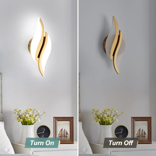 Image of CANEOE 2Packs Modern LED Wall Sconce 6000K Gold Indoor Wall Light Fixtures Acrylic Wall Sconce Lighting for Living Room Bedroom Bedside Bathroom Hallway Stairway Wall Lamp (Gold, 2 Packs, 6000K)