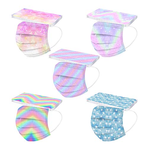 N / N 50 Unidades Adultos Moda De_Mascarillas 3 Capas Con estampado De 1 paquete de 5 colores para Cenas Al Aire Libre Adecuado fiestas No Reutilizable