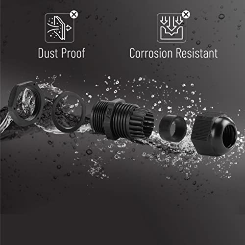 Bates Choice - Cable Gland, PG7, 20 Pack, 3-6.5 mm, Nylon Strain Relief Cord Connector, Cord Grip, Watertight Cord Connector, Cable Glands Waterproof, Weatherproof Cord Connector