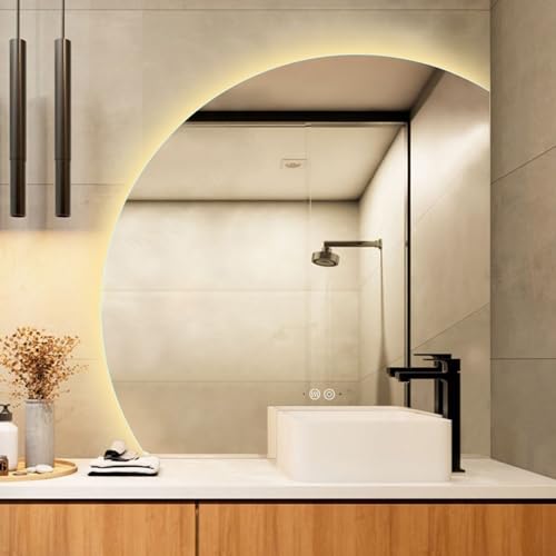 Miroir de salle de bain LED 70 cm avec miroir de courtoisie antibuée tricolore