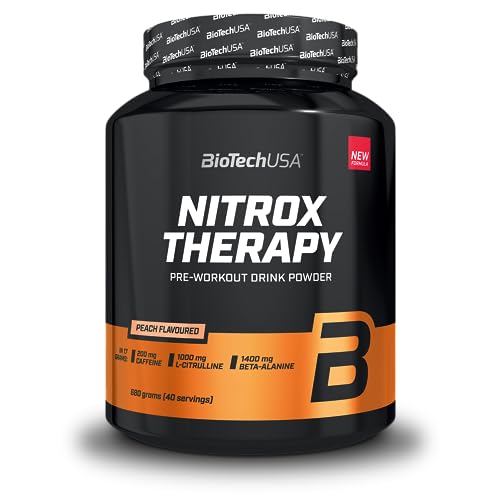 BioTechUSA Nitrox Therapy | Mit Vitamin B6, Magnesium und Koffein | 16 Wirkstoffe | Glutenfrei, Laktosefrei, 680 g, Pfirsich