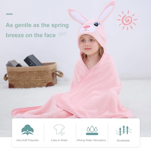 Image of MICHLEY Cartoon Hooded Baby Towel Unisex, Premium Soft Swimming Bathrobe Large Washcloths 27.5 inch x 47 inch for 0-7T (Rabbit)