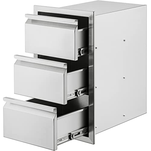 Mophorn Outdoor Kitchen Drawers 14.7" W x 25.4" H x 18.7" D, Box Frame Style Flush Mount BBQ Drawers with Stainless Steel Handle, BBQ Island Drawers for Outdoor Kitchens or Patio Grill Station