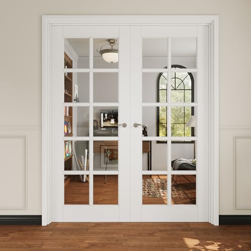 French Door 72' x 80' (Double 36' x 80') 10-Lite Clear Glass Door Slabs with Pre-Hung Jamb, Silver...