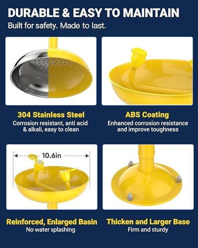 Image of 304 Stainless Steel Combination Emergency Eye Wash Shower Station, Industrial & Commercial Level with Emergency Sign, Safety Eyewash Stations OSHA Approved (ABS Enhanced)