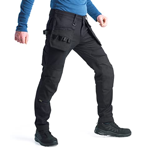 Bitco Pantalón de Trabajo – Bolsillos Cargo, Resistente al Agua y Aceite, Bolsillos para Rodilleras, Tejido Elástico, Paneles Flexibles, Refuerzos Cordura®, Negro, 50