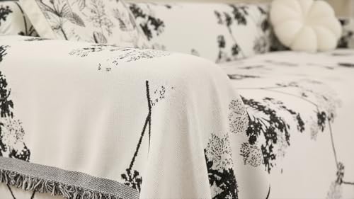Image of The Furnishing Tree 3 Seater Reversible Chenille Sofa Cover, Double-Sided Luxury Throw, Anti-Slip Couch Cover, Soft & Comfortable Sofa Towel for All Seasons, Botanical