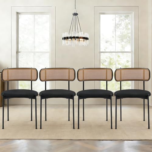Rattan Velvet Dining Chairs Set of 4