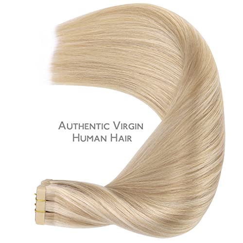 Image of WENNALIFE Tape in Hair Extensions Human Hair, 20pcs 30g 10 inch Dirty Blonde Highlighted Bleach Blonde Remy Hair Extensions Straight Human Hair Tape in Extensions Skin Weft Extensions Hair
