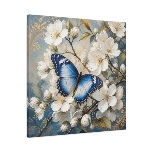Décoration papillon bleu nature tableau carré pour salon élégant