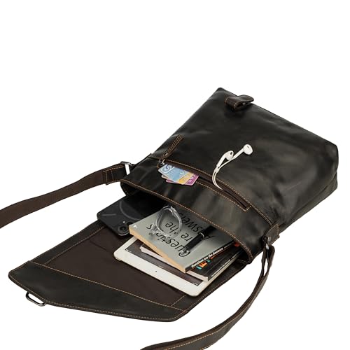 Noah Messenger Bag – Chestnut Full-Grain Leather Crossbody Bag for Men – 11" Tablet Shoulder Satchel3