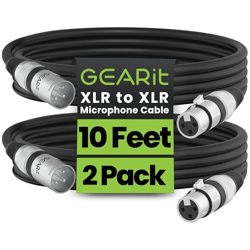 GEARit XLR Cables, Male to Female Microphone Cable 3-Pin Balanced Shielded Mixer XLR to XLR Cable for Recording Studio, Podcast, 10ft 2pack