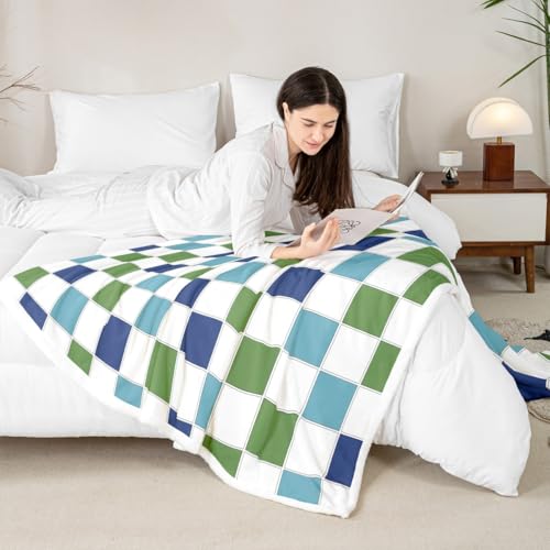 Image of Erosebridal Initial Letter H Fuzzy Plush Throw Pink and White Checkered Fleece Blanket Cute Monogram Plaid Sherpa Blanket for Kids Girls Women,Kawaii Gingham Grids Decor for Bed Couch Twin 60 inchx80 inch