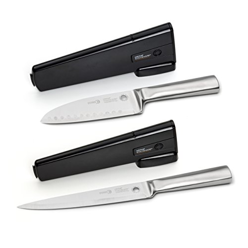 Wiltshire Stainless Steel Santoku and Utility Knife Set with Built in Sharpener