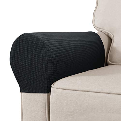 Water Repellent Sofa Armrest Covers Spandex Stretch Fabric Anti-Slip Furniture Protector Armchair Slipcovers for Recliner Sofa Chairs, Set of 2 (Black)