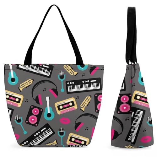 Sac à main pour femme imprimé guitare et clavier grand sac de shopping et voyage
