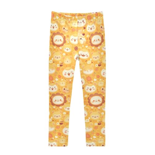 KLL Cute Lion Cartoon Pattern Yellow Toddler Girls Leggings Fashion Full Length Pants Gym