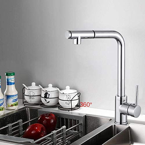 Qtyqwc Rubinetti Cucina Con Doccetta A Scomparsa, Manopola Calda E Fredda Rotativa Singola Telescopica, Estraibile, 2, Lavello Cucina, Rubinetto B In Rame Cromato - 4