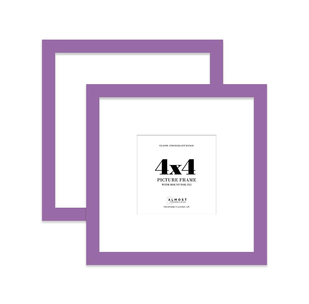 4x4 Purple Picture Frame with Mount for 2x2 Photos, Prints - Modern Square Wall Frame, Set of 2