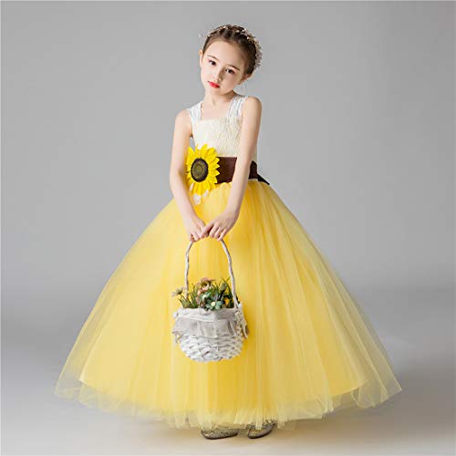 Yellow Tulle with Sunflower Belt Flower Girl Dress Pageant Dresses Prom Wedding Birthday Party2
