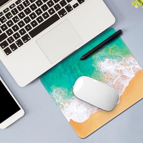 Image of FROGIGO Mouse Pad with Stitched Edges - Ocean Beach Mousepad for Women, 9.25 x 7.75 inch Washable Square Desk Pad, Non-Slip Rubber Base, Office Home Laptop Accessories - Ocean Serenity