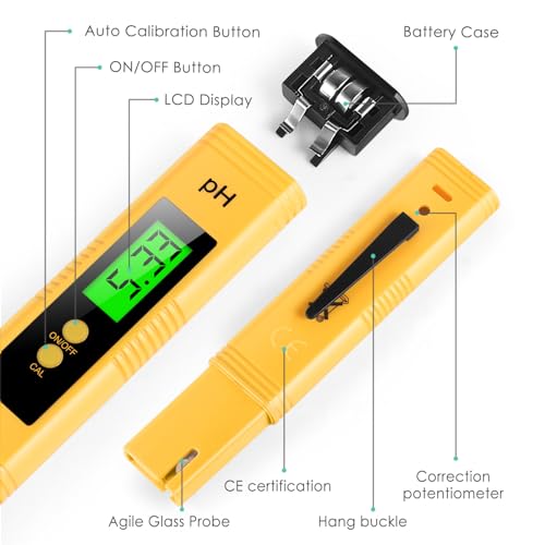 PH Meter for Water, Digital PH Meter 0.01 Resolution High Accuracy pH Tester with LCD, 0-14PH Measurement Range for Household Drinking, Pool, Aquarium
