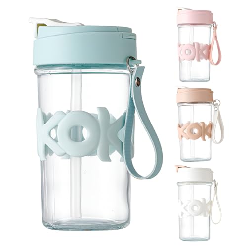 Image of Glass Tumbler with Straw & Flip Lid - 420ml, Set of 1, Reusable Clear Glass Water Bottle with Silicone Sleeve, Portable Travel Sipper Cup for Water, Juice, Iced Coffee, Milk & Smoothies