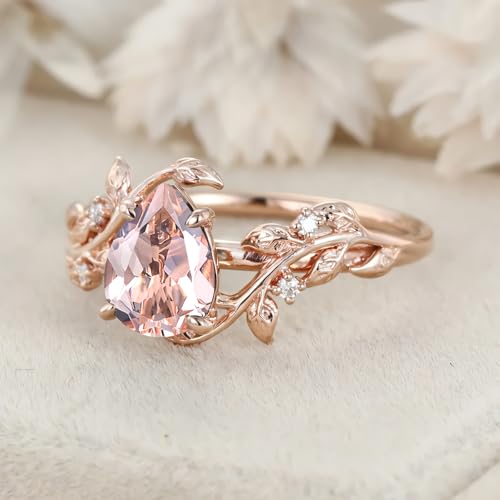 1 Carat Pear Cut Engagement Rings for Women Gemstone Rings for Women 10K 14K 18K White Yellow Rose Gold Leaf Wedding Ring Anniversary Promise Ring Birthstone Statement Rings4