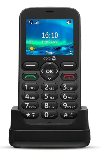 Doro 5860 - Téléphone Mobile 4G (LTE+3G+2G) débloqué pour Seniors, Facile à Utiliser - Touches Numériques Parlantes - Caméra - Touche d'Assistance - Socle Chargeur Inclus - Noir