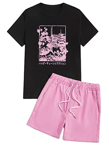 GORGLITTER Men's 2 Piece Short Sets Hawaiian Graphic Tee Summer Tropical Beach Vacation Outfits