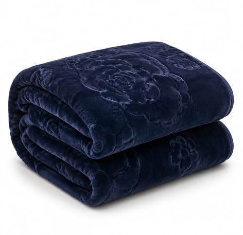 Image of VAS COLLECTIONS 280 GSM Micromink Blanket, Premium Soft Warm Cozy Blanket, Plush Double Bed Blanket, Ultra Soft Comfortable Bedding, Embossed Floral Design, 82 x 86 Inches (208 x 218 cm) - Deep Teal