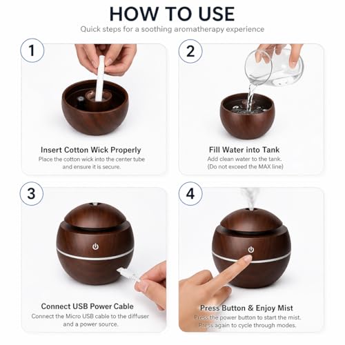 Image of 300 ml Essential Oil Diffuser for Home - Ultrasonic Aroma Diffuser for Home Electric with LED Light & Upto 16 Hrs Mist