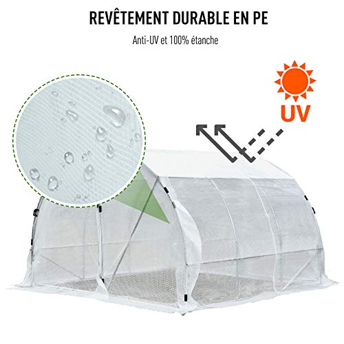 Outsunny Serre de Jardin Tunnel Surface Sol 9 m² 3L x 3l x 2H m châssis Tubulaire renforcé 25 mm Double Porte avec poignées Blanc Outsunny Serre de Jardin Tunnel Surface Sol 9 m² 3L x 3l x 2H m châssis Tubulaire renforcé 25 mm Double Porte avec poignées Blanc