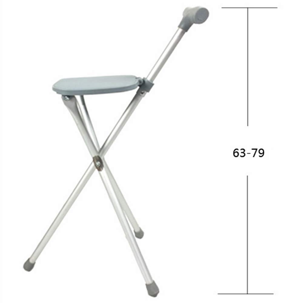 Taburete con muleta, Bastones Plegables, Asiento, Tubo de aleación de Aluminio, Mango Antideslizante y Almohadilla para el pie, Soporte de Tres Patas para Regalo para Personas Mayores, Liger