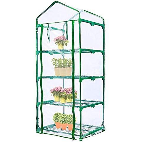 SHANGXING 4 Tier Roll-Up Zipper Door Greenhouse Replacement Cover-27 x 19 x 64 Inch Clear PVC Plant Greenhouse Cover for Gardening Plants Cold Frost Protection Wind Rain Proof (Frame NOT Include) Cover