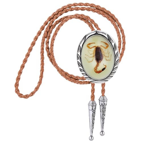 Image of Btilasif Bolo Tie for Women, Scorpion Bolo Tie Vintage Western Cowboy Stone Leather Neckties, Cowboy Gifts for Men