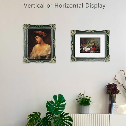 Image of Green Picture Frame 8x10 Vintage Picture Frames Ornate Antique | Real Glass, Wall or Tabletop Display, Fits 8x10 or 5x7 Photo with Mat