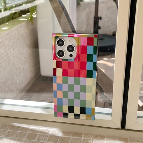 Coque iPhone 14 Pro vichy à carreaux colorés compatible Magsafe 15,5 cm
