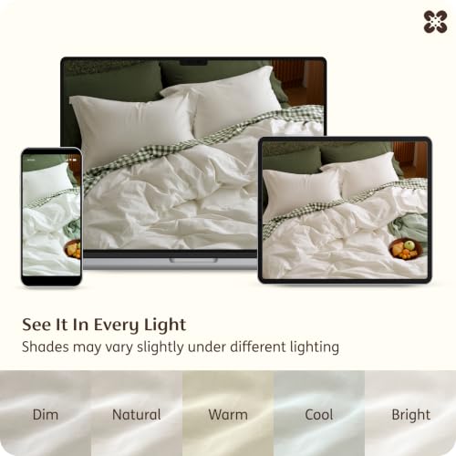Image of Bedsure PureWoven 100% Washed Cotton Duvet Cover Set, Queen Size, 3-PC
